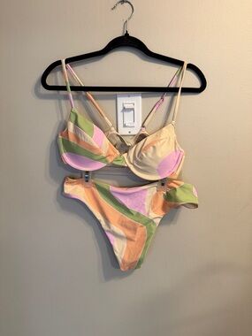 High-Waist Colorblock Underwire Bikini Set - Pastel Multicolor